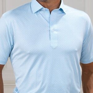 NWT Collars & Co. Ocean Key Blue White Featherweight Relaxed Flex Polo Large